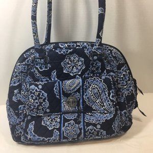 Vera Bradley Blue Floral Geometric Quilted Zip Handbag Shoulder Bag